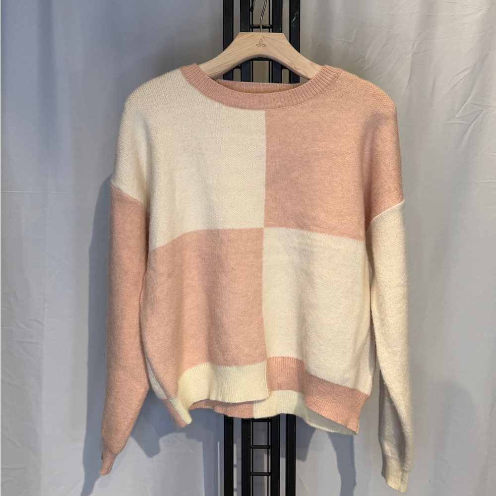 Pinch Color Block‎ Sweater - Pink and Cream